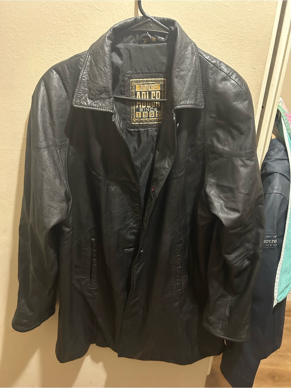 Men's Black Leather Pea Coat - Anilo
